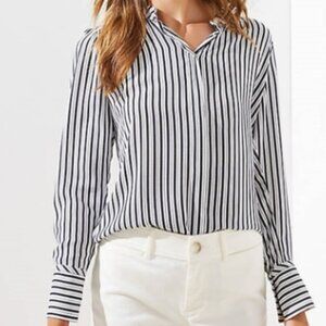 LOFT Striped Crossover Back Yoke Utility Blouse